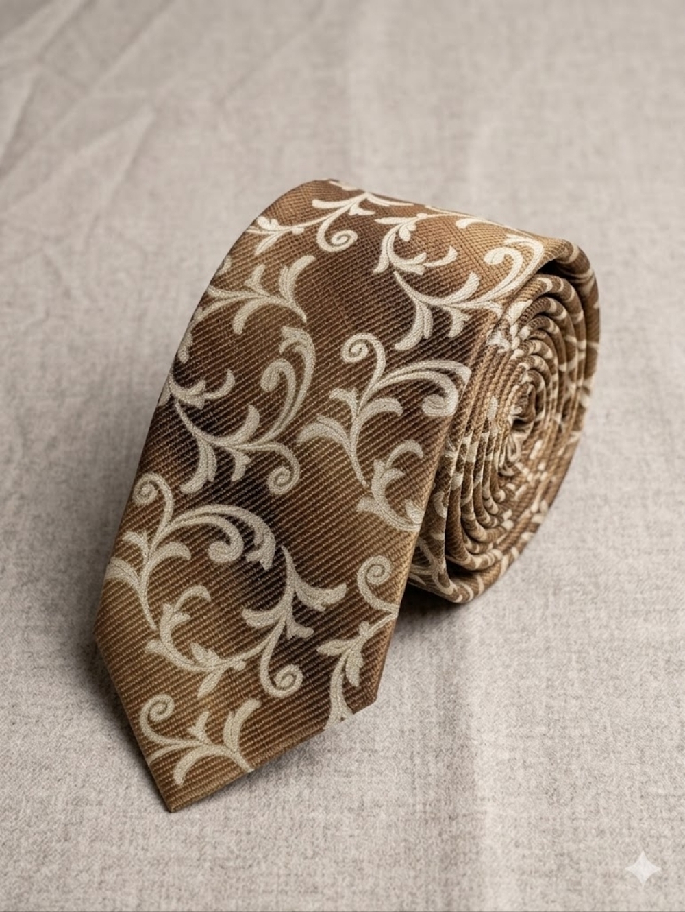 Silk Giancarlo Italy Men's Tie Bronze Champagne Gold Scroll Filigree Luxe